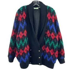 Green Leaf Vintage Black Zig Zag Mohair Blend Double Breasted Cardigan Women’s M
